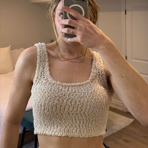 Babaton Cream Breathable Knit Textured Cropped Tank Top